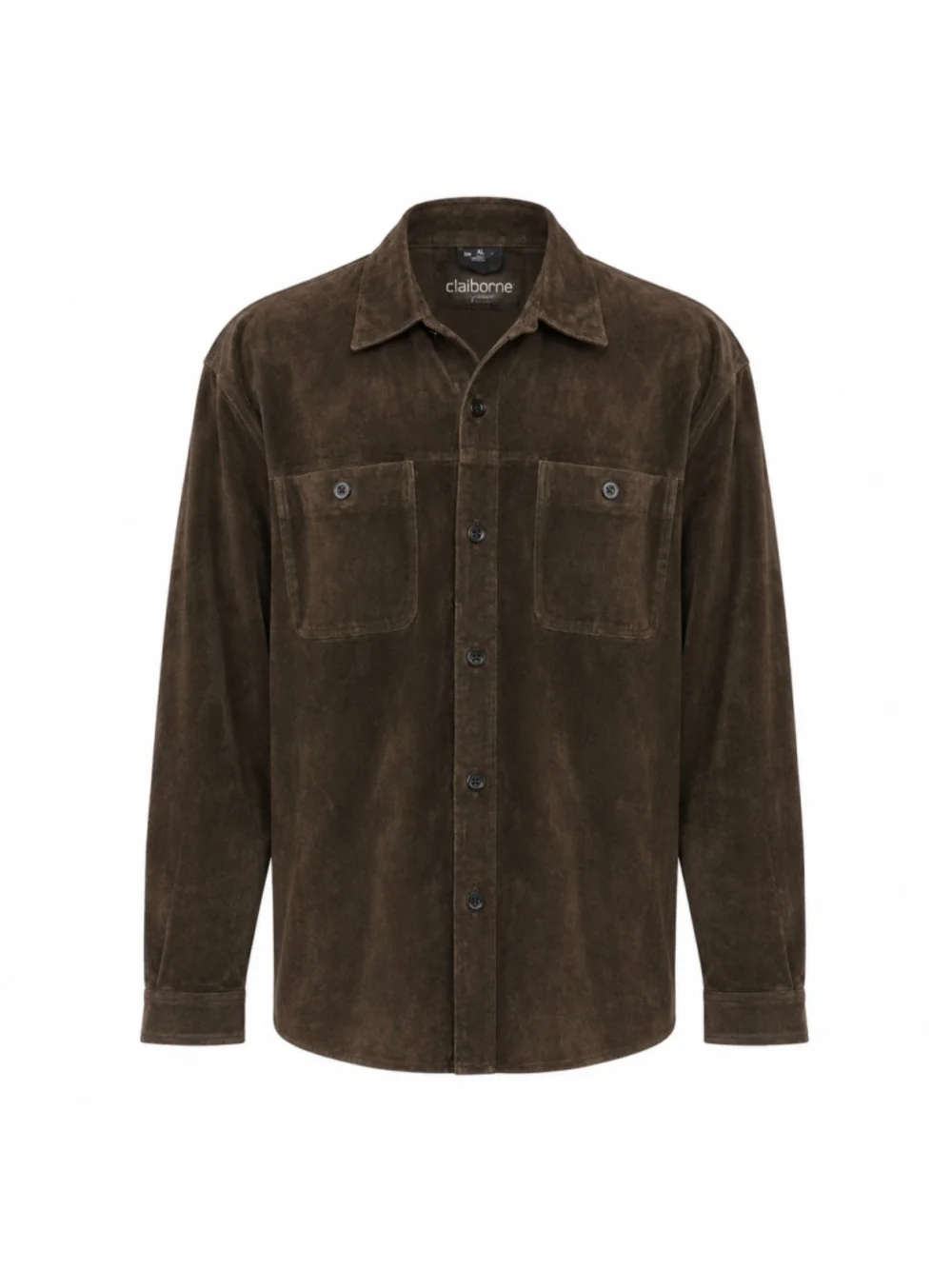 Vtg Y2K Claiborne Suede Jacket Dark Brown Leather Button Down Heavy Shacket XL